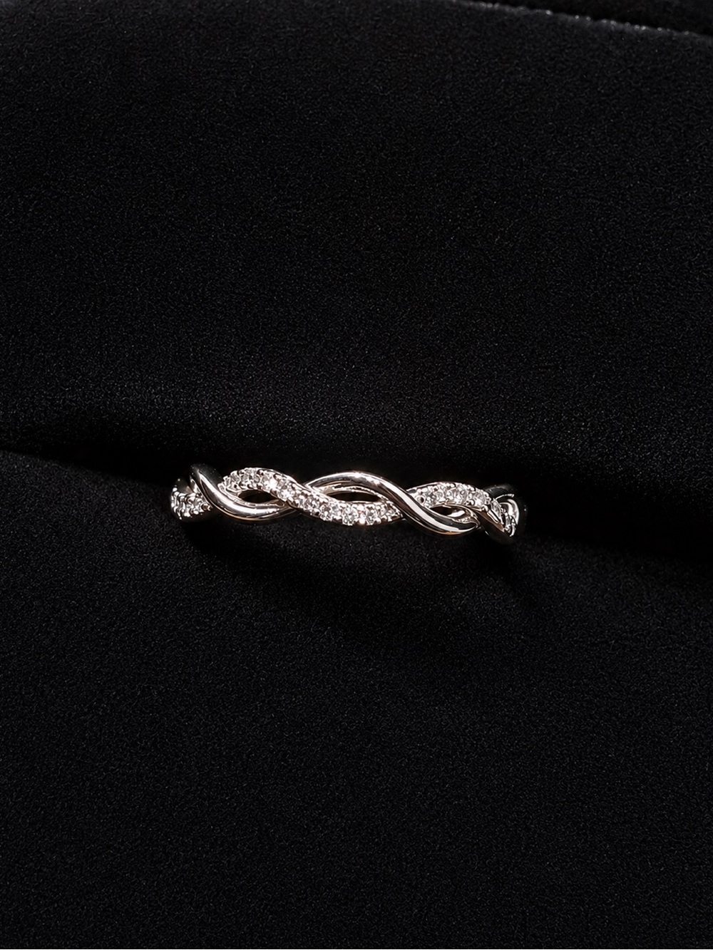 Silver Twisted Pave Ring with Sparkling Stones - Women Jewelry